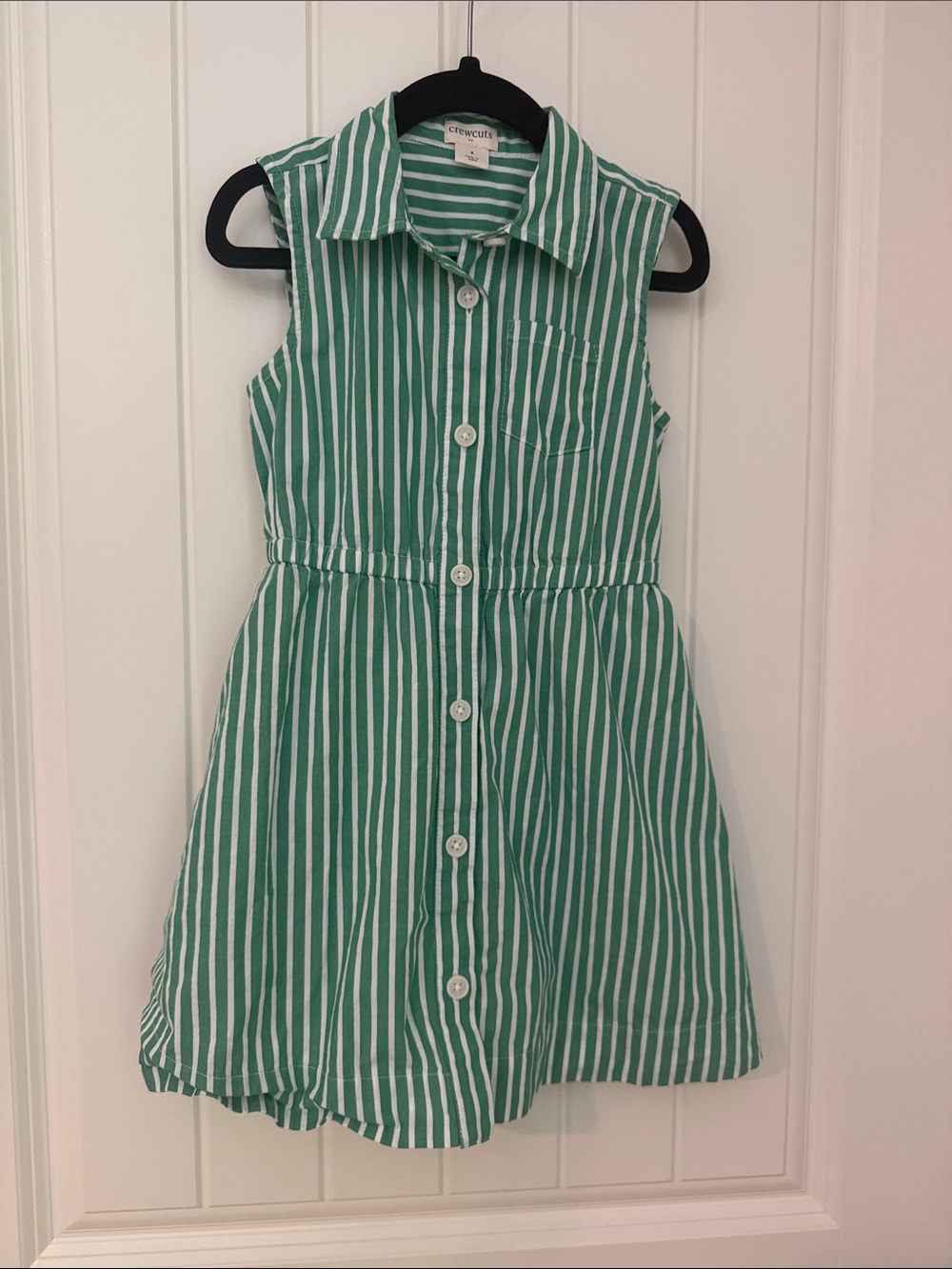 J. Crew Green & White Striped Button-Front Girls Dress